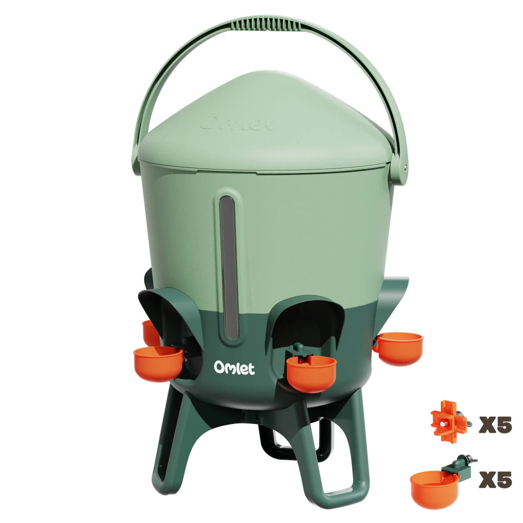 Omlet insulated chicken drinker with visible water level window - sage green