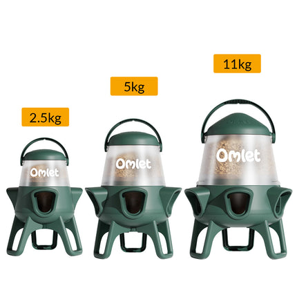 Omlet no waste chicken feeders are now available in 3 sizes 2.5kg, 5kg and 11kg