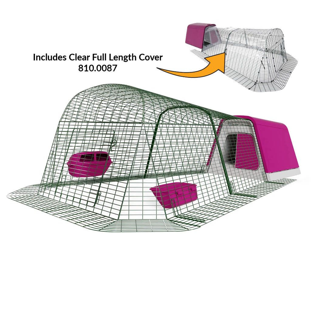 Purple Eglu Go Chicken Coop with 2m Run plus clear full length cover 810-0087