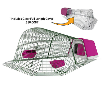 Purple Eglu Go Chicken Coop with 2m Run plus clear full length cover 810-0087