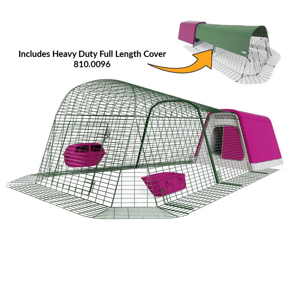 Purple Eglu Go Chicken Coop with 2m Run plus heavy duty full length cover 810-0096