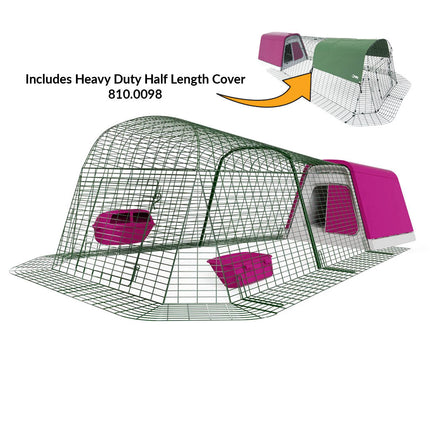 Purple Eglu Go Chicken Coop with 2m Run plus heavy duty half length cover 810-0098