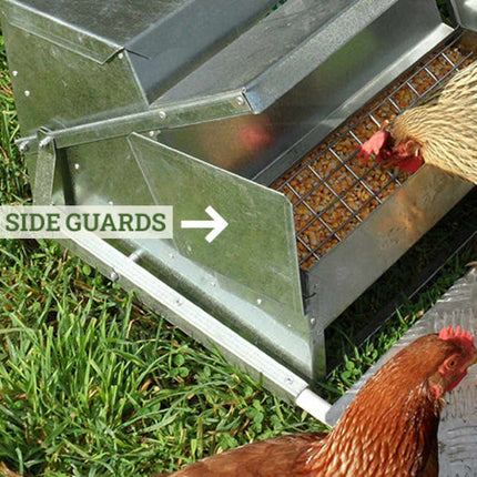 The Grandpas Feeders use side guards to prevent hens sneaking in for a feeder from the sides.