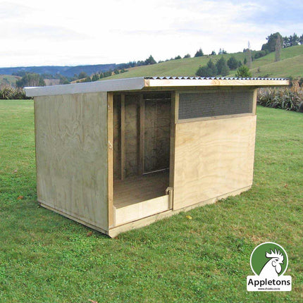 Appletons timber pig shelter on skids for easy towing