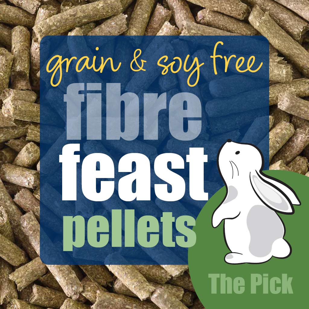Grain and soy free Fiber Feast pellets for rabbits