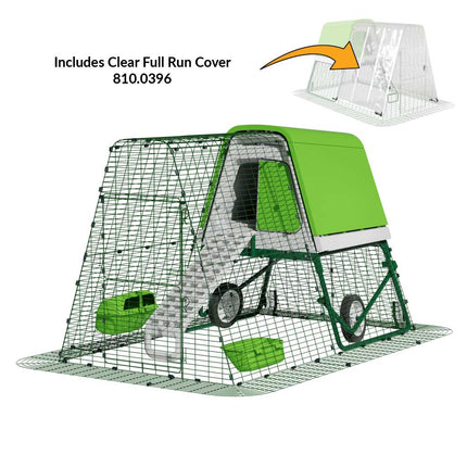 Green Eglu Go UP Coop 2m run Wheels Clear full run cover 810-0396