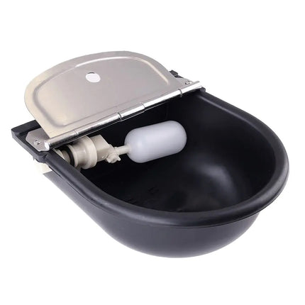 Heavy duty black nylon plastic auto-fill water trough 5L capacity with float valve 