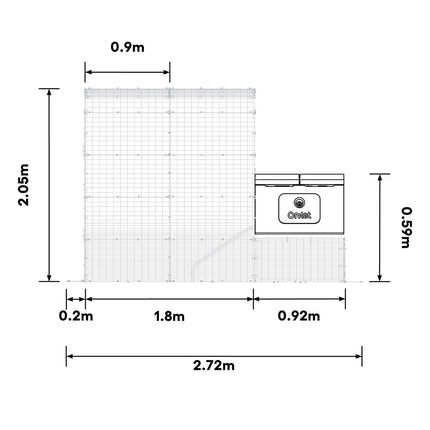 Dimensions of the Eglu Cube House Chicken Coop connected to a Walk-in Chicken Run Size B