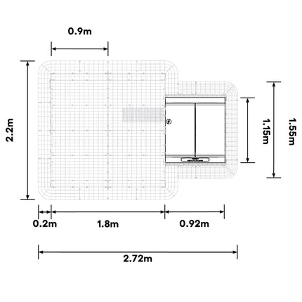 Dimensions of the Eglu Cube House Chicken Coop connected to a Walk-in Chicken Run Size B