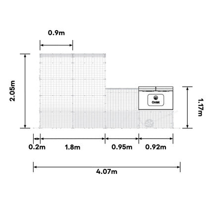 Dimensions of the Eglu Cube MK2 Chicken Coop connected to a Walk-in Chicken Run Size B