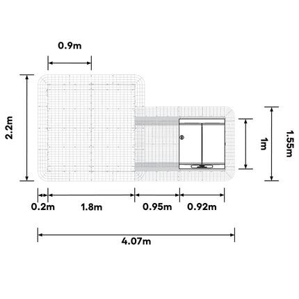 Dimensions of the Eglu Cube MK2 Chicken Coop connected to a Walk-in Chicken Run Size B