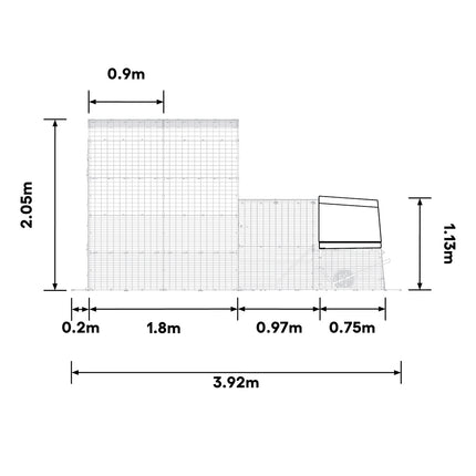 Dimensions of the Eglu Go Up Chicken Coop connected to a Walk-in Chicken Run Size B