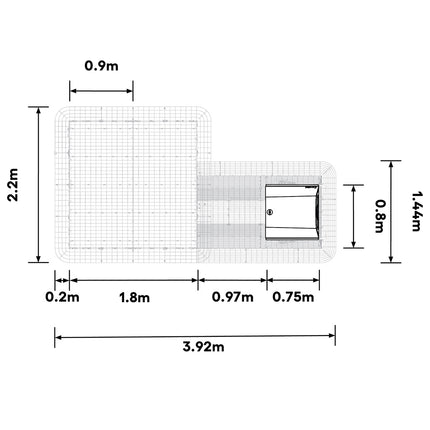 Dimensions of the Eglu Go Up Chicken Coop connected to a Walk-in Chicken Run Size B
