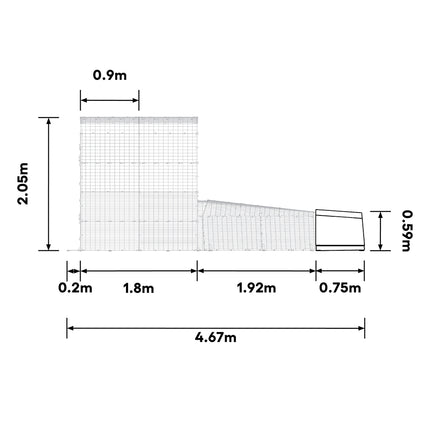 Dimensions for the Eglu Go 2m Run Connection Kit to a Walk-in Chicken Run