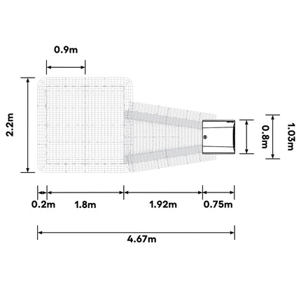 Dimensions for the Eglu Go 2m Run Connection Kit to a Walk-in Chicken Run