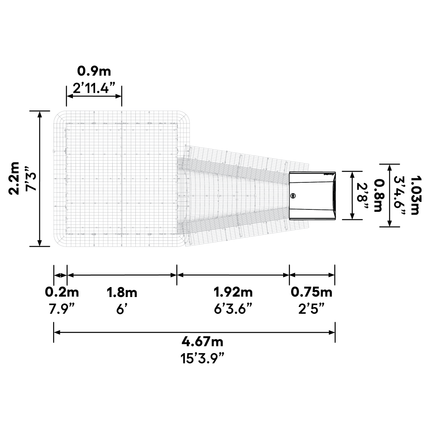 Dimensions for the Eglu Go 2m Run Connection Kit to a Walk-in Chicken Run