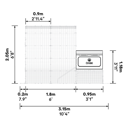 Dimensions of the Eglu Pro House Chicken Coop connected to a Walk-in Chicken Run Size B