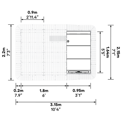 Dimensions of the Eglu Pro House Chicken Coop connected to a Walk-in Chicken Run Size B