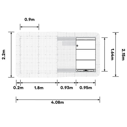 Dimensions of the Eglu Pro 2m Chicken Coop connected to a Walk-in Chicken Run Size B