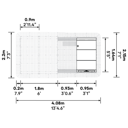 Dimensions of the Eglu Pro 2m Chicken Coop connected to a Walk-in Chicken Run Size B