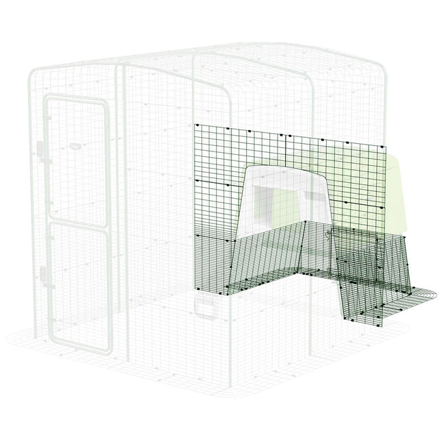 Dimensions of the Eglu Cube House Chicken Coop connected to a Walk-in Chicken Run Size B