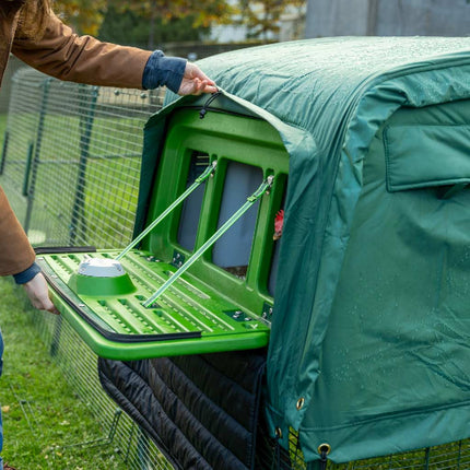 Easy access to egg port extreme temperature jacket eglu pro chicken coop 