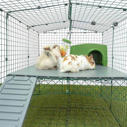 Safe, secure Zippi rabbit run with Zippi rabbit platform and rabbit shelters