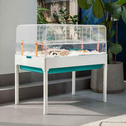 The modern, sleek Omlet Habitat Cage with powder coated steel Stand looks good in the home and your tiny paw pets will love it