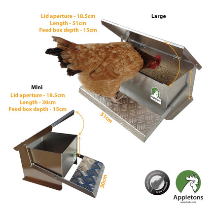 Large & Mini Step On Feeders side by side