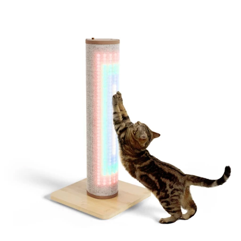 Lights, stretch, scratch. Switch Light Up LED Cat Scratching Post cream colour
