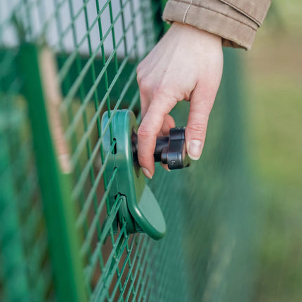 Close-up of the easy access run door for eglo pro and eglu cube chicken coop run