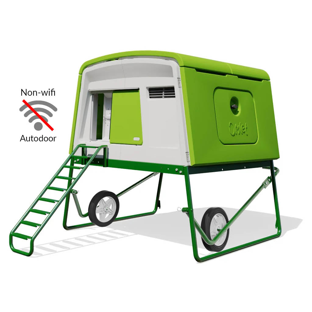 Green  Eglu Cube chicken coop with wheels and non-wifi Autodoor