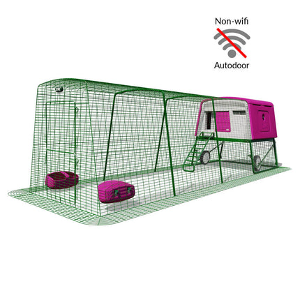Purple Eglu Cube chicken coop with wheels and non-wifi Autodoor plus 4m run