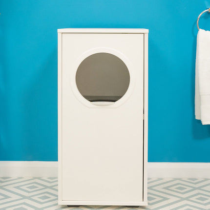 Maya Top Entry Cat Litter Box is a discreet litter box furniture solution for cats who like complete privacy, with an anti-tracking platform to reduce litter tracking mess